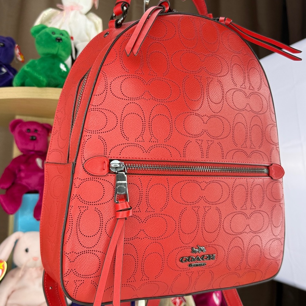 💥COACH -Jordyn Perforated Signature Leather Backpack / Miami Red - 45U674 - Picture 4 of 17